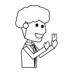 Young man with smartphone cartoon