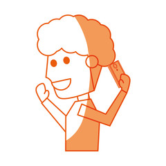 Obraz premium Young man with smartphone cartoon