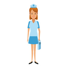 nurse female staff with uniform hat medical holding kit first aid