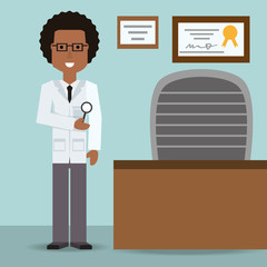 man doctor with glasses and his consulting room