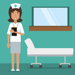 Obraz na płótnie Canvas woman nurse with medical prescription and stretcher