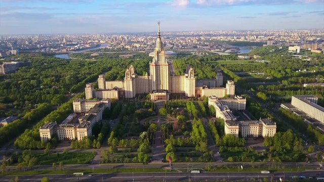 moscow state university sparrow hills aerial sunset panorama 4k russia
