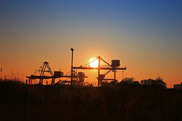 Port crane unloading container ships