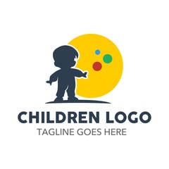 Children play and learn with joy logo template