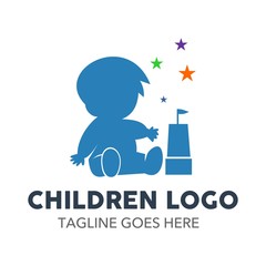 Children play and learn with joy logo template