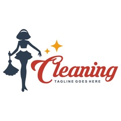 Cleaning Lady Service Woman Maid Logo Template
