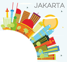 Jakarta Skyline with Color Buildings, Blue Sky and Copy Space.