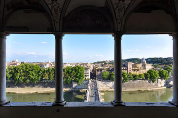 View of Rome from the historic Mausoleum of Hadrian, or Castel Sant'Angelo in Italy