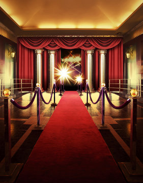 Red carpet entrance and theater lights background