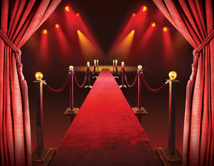 Red carpet entrance and theater lights background