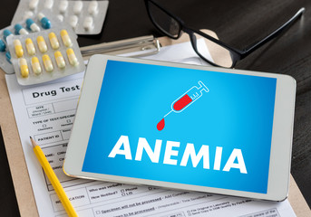 ANEMIA blood for test , Medical Concept , Diagnosis Iron deficiency doctor hand working...