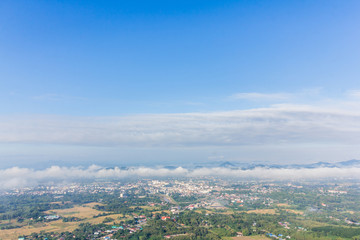 fog lays over the city