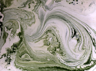 Obraz premium Marbled green and golden abstract background. Liquid marble pattern