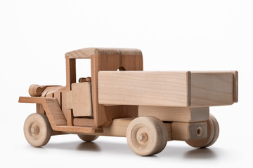 Truck toy made from wood.