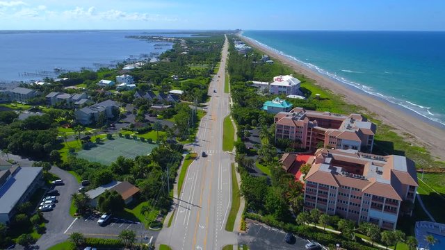 Aerial drone video luxury homes on Hutchinson Island Florida 4k