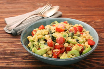 Chickpeas lentils avocado tomato cucumber salad