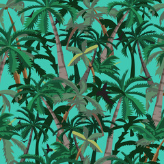 Seamless pattern coconut palm trees. Cartoon style vector backgr
