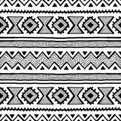 Seamless ethnic and tribal pattern. Handmade. Horizontal stripes. Black and white print for your textiles.
