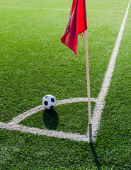 Soccer Football on Corner line for Corner kick.