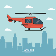 colorful poster of air transport with helicopter in flight