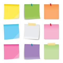 Sticky note colored sheets isolated on white background