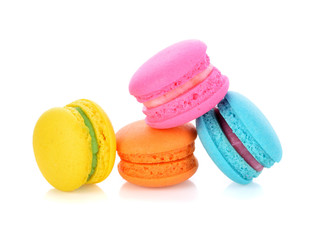Tasty colorful macaroon on a white background
