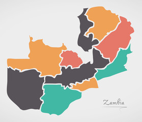 Obraz premium Zambia Map with states and modern round shapes