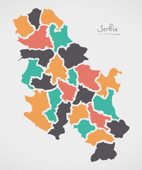 Serbia Map with states and modern round shapes