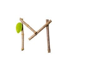 Nature letter M from twig and stick