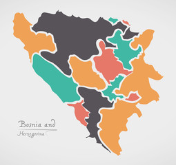 Bosnia and Herzegovina Map with states and modern round shapes