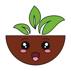 dish with leafs vegetarian food kawaii character vector illustration design