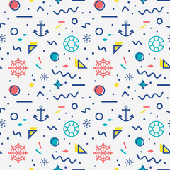 Nautical seamless pattern in memphis style.