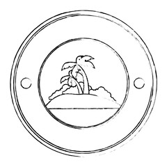 Obraz premium button with tropical palms icon over white background vector illustration