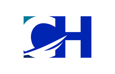 CH Negative Space Square Swoosh Letter Logo