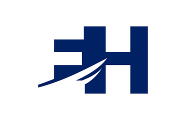 EH Negative Space Square Swoosh Letter Logo