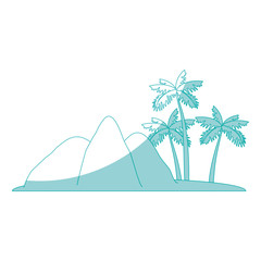 tropical palms and mountains icon over white background vector illustration