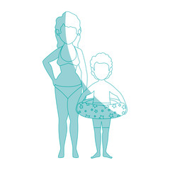 woman and her son wearing a swimsuit icon over white background vector illustration