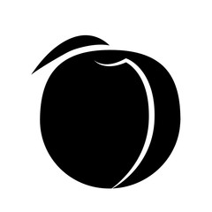 Peach fruit with leaf on a white background. Black fruit with white stroke. Vector illustration.