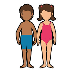 boy and girl wearing swimsuit icon over white background vector illustration