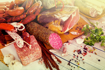 Variety of meats on table