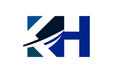 KH Negative Space Square Swoosh Letter Logo