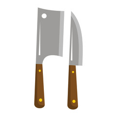 Knife and axe cartoon icon. Kitchen tool, cookware and kitchenware vector illustration for you kitchen design