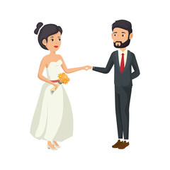 cartoon happy wedding couple icon over white background vector illustration