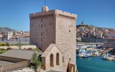 Papier Peint photo autocollant Porte mucem et Vieux port de Marseille vu depuis le fort Saint-Jean