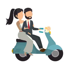 Foto op Plexiglas motorcycle with just married couple icon over white background colorful design vector illustration © Gstudio