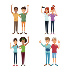 white background with colorful group of friends in pairs