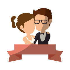 wedding couple with decorative ribbon icon over white background colorful design  vector illustration