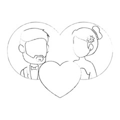 wedding couple and heart icon over white background colorful design vector illustration