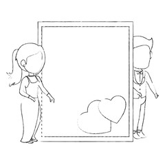 frame with wedding couple icon over white background vector illustration