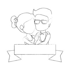 wedding couple with decorative ribbon icon over white background vector illustration